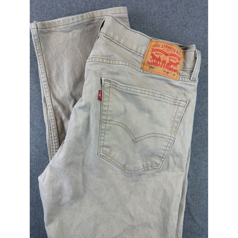 Levi's 505 Regular Fit Jeans Mens 36x34 Tan Khaki Straight‎ Leg Denim Pants